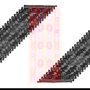 Vintage Kilim Handmade Wool Runner 4'9 X 11'1 Beige Geometric Design: Vintage Kilim Handmade Wool Runner 4'9 X 11'1 Beige Geometric Design Beautiful kilim handmade wool runner with a beige field. This Vintage flatweave rug features a gorgeous all-over geometric design.