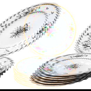 Set of 7 Antique Copeland Floral Gilt Porcelain Plates C1890: Set of 7 Antique Copeland Floral Gilt Porcelain Plates C1890 This exquisite set of seven antique English Copeland porcelain plates, crafted around 1890, showcases a beautiful floral hand-painted desig