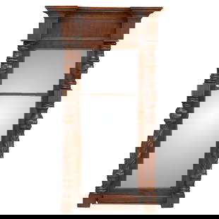 American Empire Carved Mahogany Trumeau Wall Mirror Circa 1835: American Empire Carved Mahogany Trumeau Wall Mirror Circa 1835 This exquisite American Empire Federal foliate carved mahogany trumeau wall mirror, dating back to circa 1835, showcases the elegance of