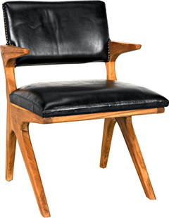Exquisite Leather and Teak Chair with Black Clear Coat Satin Finish: Exquisite Leather and Teak Chair with Black Clear Coat Satin Finish This exquisite chair combines elegant teak wood and luxurious leather, designed in a timeless English Traditional style. The chair f