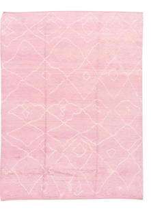 Modern Moroccan Style Hand-Knotted Wool Rug 8'3" x 10'10" Pink: Modern Moroccan Style Hand-Knotted Wool Rug 8'3" x 10'10" Pink Beautiful Moroccan style Turkish rug, hand-knotted wool with a pink field, white field in a gorgeous all-over geometric tribal design. Th