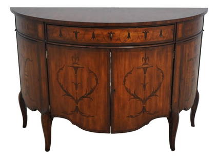 George III Demilune Commode Cabinet Mahogany 4 Doors 1 Drawer: George III Demilune Commode Cabinet Mahogany 4 Doors 1 Drawer This elegant George III Demilune Commode Cabinet from the European Crossroads Collection showcases exquisite craftsmanship and timeless de
