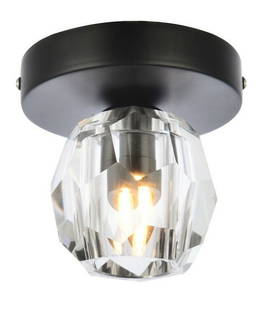 Eren Modern Black Flush Mount Crystal Wall Sconce 1-Light Fixture: Eren Modern Black Flush Mount Crystal Wall Sconce 1-Light Fixture Elevate your space with this modern Black Flush Mount or Wall Sconce featuring a stunning clear crystal shade. Designed for versatilit