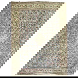 Antique Persian Tabriz Rug 130x177 Blue Field Hand-Woven Wool 1910: Antique Persian Tabriz Rug 130x177 Blue Field Hand-Woven Wool 1910 Discover the elegance of this large traditional blue field antique Persian Tabriz rug. Hand-woven from high-quality wool, this exquis