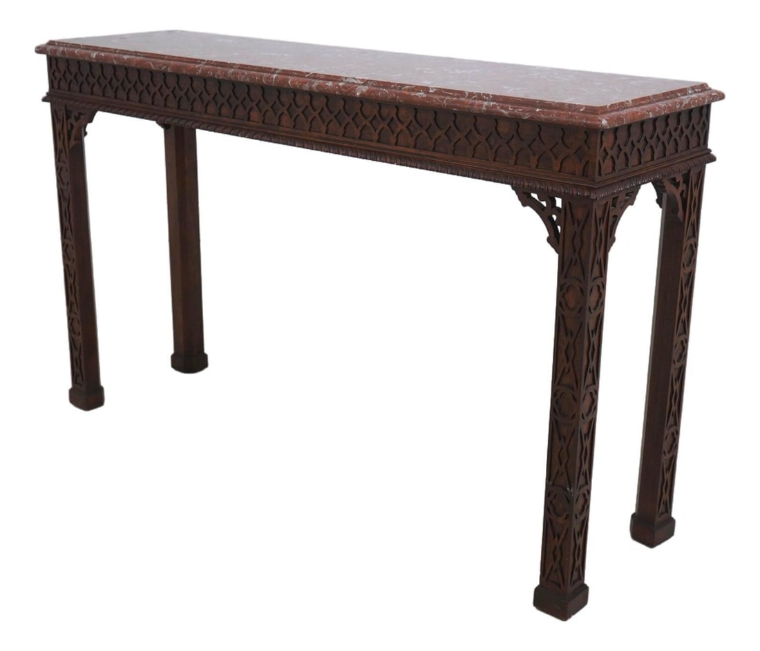 Henredon Chippendale Marble Top Console Table 57.5" Traditional Style: Henredon Chippendale Marble Top Console Table 57.5" Traditional Style This exquisite Henredon Chippendale Style Sofa Console Table showcases a timeless design with a luxurious marble top. Crafted with