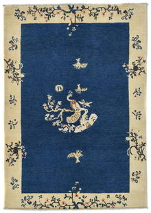Hand-Knotted Modern Bordered Oriental Rug 4x6 ft Wool from Pakistan: Hand-Knotted Modern Bordered Oriental Rug 4x6 ft Wool from Pakistan This stunning modern bordered Oriental rug features a rich color palette including navy blue, cream, dark brown, gray, and pale peac