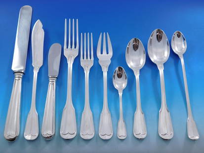Palladio Fiddle Thread Sterling Silver Flatware Set 140pcs Italy: Palladio Fiddle Thread Sterling Silver Flatware Set 140pcs Italy This stunning Palladio Fiddle Thread Sterling Silver Flatware Set from Italy features a timeless design and exceptional craftsmanship.