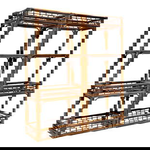 Charming Pair of Vintage Coastal Rattan Etagere with Glass Shelves: Charming Pair of Vintage Coastal Rattan Etagere with Glass Shelves Transform your living space with this charming pair of vintage coastal etageres, expertly crafted from beautifully bent rattan. Each