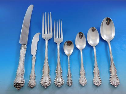Dominick & Haff Mazarin Sterling Silver Flatware Set 103 pcs with Storage Chest: Dominick & Haff Mazarin Sterling Silver Flatware Set 103 pcs with Storage Chest Experience the elegance of the Mazarin pattern with this exquisite vintage sterling silver flatware set by Dominick & Ha