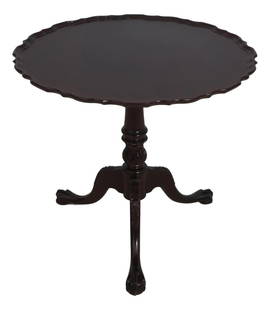 Chippendale Style Mahogany Tilt Top Pie Crust Table 32 x 32 x 29: Chippendale Style Mahogany Tilt Top Pie Crust Table 32 x 32 x 29 This exquisite Chippendale Style Tilt Top Pie Crust Table showcases the elegance of traditional design with its finely carved details a