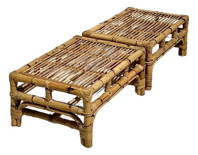 Charming Vintage Bamboo Coffee Tables - Pair for Coastal Boho Decor: Charming Vintage Bamboo Coffee Tables - Pair for Coastal Boho Decor Enhance your living space with this charming pair of vintage bamboo coffee tables, exuding relaxed coastal vibes and a touch of Boho