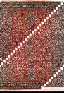 Handcrafted 6'10 x 10'8 Peach Salmon Persian Bijar Floral Rug: Handcrafted 6'10 x 10'8 Peach Salmon Persian Bijar Floral Rug Discover the beauty of this handcrafted 6' 10" x 10' 8" Peach Salmon Fine Persian Floral Bijar Rug, made by skilled Persian artisans. Feat