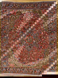 Handcrafted 8'4 x 11 Red Antique Persian Heriz Rug: Handcrafted 8'4 x 11 Red Antique Persian Heriz Rug Discover the exquisite craftsmanship of this handcrafted 8' 4" x 11' Red Antique Persian Heriz Rug. Created by skilled Persian artisans, this rug fea