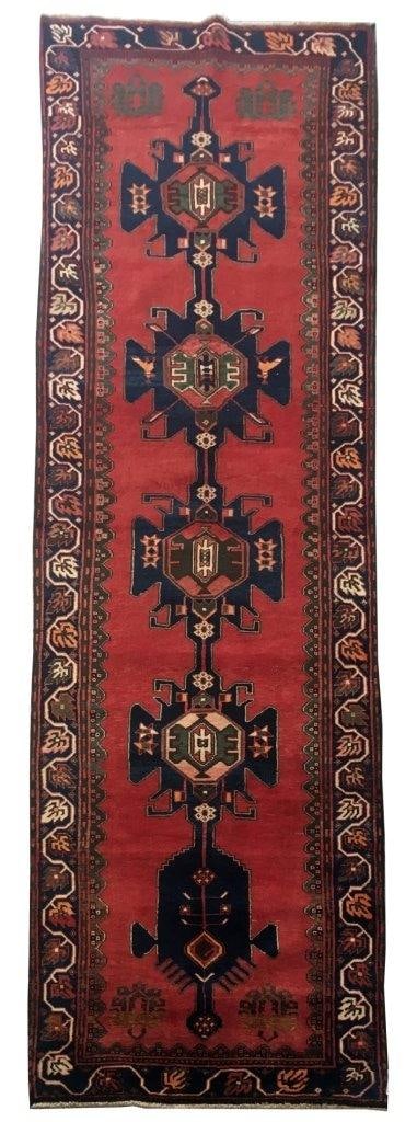 Handcrafted Rust Red Persian Varamin Rug 3'7 x 10'10: Handcrafted Rust Red Persian Varamin Rug 3'7 x 10'10 Enhance your living space with this stunning handcrafted Rust Red Persian Varamin Rug. Skillfully woven by talented Persian artisans, this rug feat