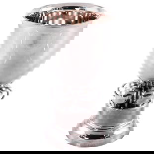 Sterling Silver Art Deco Goblet: Sterling Silver Art Deco Goblet This exquisite sterling silver goblet showcases a stunning Art Deco design, featuring a tall regal appearance with four central balls intercepted by elegant rings. Craf
