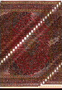 Handcrafted 9.6 x 13 Red Semi-Antique Persian Kashan Rug: Handcrafted 9.6 x 13 Red Semi-Antique Persian Kashan Rug Enhance your living space with this exquisite 9.6 x 13 Red Semi-Antique Persian Kashan Rug, handcrafted by skilled Persian artisans. The rug sh