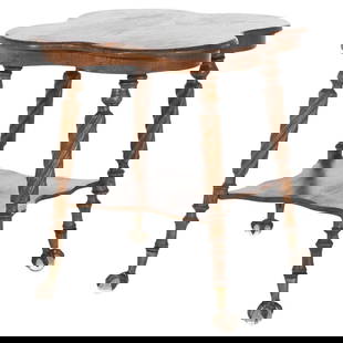 Antique Horner School Oak Cloverleaf Table with Crystal Elements: Antique Horner School Oak Cloverleaf Table with Crystal Elements This stunning Antique Horner School table showcases a unique cloverleaf design featuring claw feet and twisted legs, crafted from high-