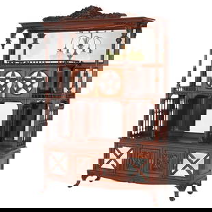 Elegant Antique Mahogany Star Etagere with Mirrors and Eagles C1900: Elegant Antique Mahogany Star Etagere with Mirrors and Eagles C1900 This exquisite Antique Mahogany Star Pentagram Etagere showcases early 20th-century craftsmanship, featuring a stunning foliate carv