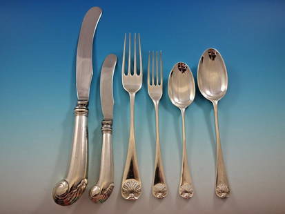 Stieff Williamsburg Shell Sterling Silver Flatware Set 114 pcs for 18 Service: Stieff Williamsburg Shell Sterling Silver Flatware Set 114 pcs for 18 Service Enhance your dining experience with this stunning Williamsburg Shell Sterling Silver Flatware Set by Stieff, featuring an