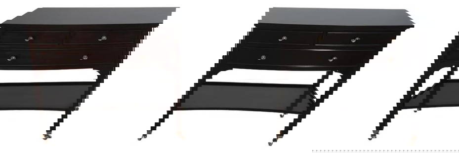 Elegant Pair of Bernhardt Modern Mahogany Nightstands with Dovetailed Drawers: Elegant Pair of Bernhardt Modern Mahogany Nightstands with Dovetailed Drawers This elegant pair of Bernhardt nightstands showcases a modern design with a rich dark mahogany finish. Each nightstand is