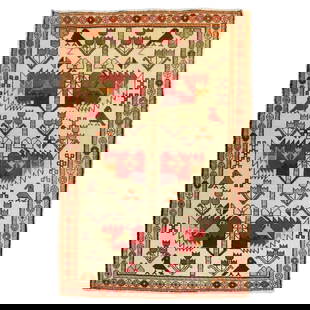 Mid-20th Century Hand-Woven Persian Pictorial Wool Rug 36 x 49: Mid-20th Century Hand-Woven Persian Pictorial Wool Rug 36 x 49 Explore the beauty of this mid-20th century Persian pictorial rug, crafted with meticulous hand-woven techniques from high-quality wool.