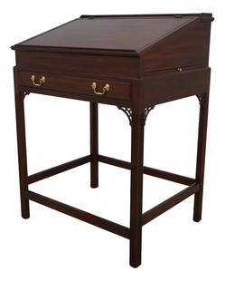 Henkel Harris Mahogany Slant Top Desk Chippendale Style Brass Hardware: Henkel Harris Mahogany Slant Top Desk Chippendale Style Brass Hardware This Henkel Harris Moore Mahogany Slant Top Architects Desk exudes elegance and practicality, crafted approximately 20 years ago.
