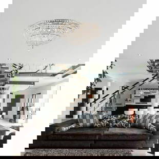 Tranquil 21 Light Chrome Flush Mount Chandelier 36 Inch Modern Crystal Fixture: Tranquil 21 Light Chrome Flush Mount Chandelier 36 Inch Modern Crystal Fixture Illuminate your space with this stunning 21-light flush mount chandelier, perfect for dining rooms, living rooms, and foy