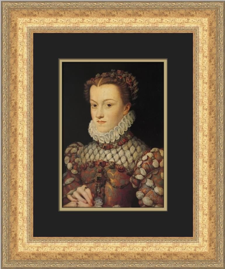 Jean Clouet Portrait of Elisabeth D'Autriche Custom Framed Art Print 18 x 16: Jean Clouet Portrait of Elisabeth D'Autriche Custom Framed Art Print 18 x 16 This exquisite print features the renowned artwork 'Portrait of Elisabeth D'Autriche' by Jean Clouet, expertly custom frame