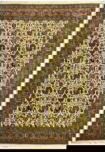 10'7 x 14'6 Ivory Semi-Antique Persian Tabriz Area Rug: 10'7 x 14'6 Ivory Semi-Antique Persian Tabriz Area Rug Transform your living space with the timeless elegance of this Semi-Antique Persian Tabriz Rug in Ivory. Skillfully handmade with the finest mate