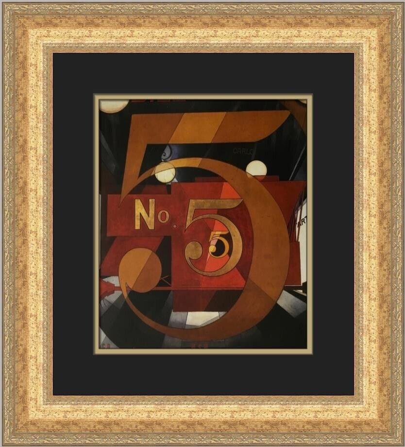 Charles Demuth The Figure 5 in Gold Custom Framed Print 1991: Charles Demuth The Figure 5 in Gold Custom Framed Print 1991 Presenting a striking custom framed print of "The Figure 5 in Gold" by renowned artist Charles Demuth. This medium-sized piece, measuring 1