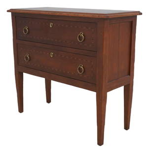 Baker Milling Road Italian Cherry Commode Chest with Inlay 2 Drawers: Baker Milling Road Italian Cherry Commode Chest with Inlay 2 Drawers This exquisite Baker Milling Road 2 Drawer Italian Commode Chest showcases timeless Italian style with its elegant factory distress