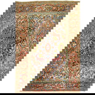 Antique Persian Heriz Rug Hand-Woven Wool Early Victorian 55 x 74: Antique Persian Heriz Rug Hand-Woven Wool Early Victorian 55 x 74 Discover the exquisite craftsmanship of this Traditional Antique Persian Heriz Rug, a stunning example of early Victorian design. Hand