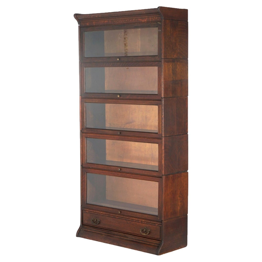 Antique Gunn Arts & Crafts Five Stack Oak Bookcase C1920 with Glass Doors: Antique Gunn Arts & Crafts Five Stack Oak Bookcase C1920 with Glass Doors This stunning Antique Gunn Arts & Crafts Five Stack Oak Barrister Bookcase, dating back to c1920, showcases a classic design w