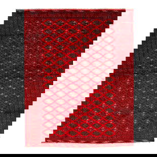 Vintage 1960s Handmade Persian Wool Rug 9'7 x 12'1 Red Geometric Design: Vintage 1960s Handmade Persian Wool Rug 9'7 x 12'1 Red Geometric Design A beautiful vintage Turkmen rug with a red field, and multi-color accents in an all-over geometric design. This rug measures 9'7