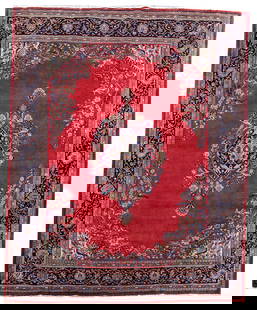 Handcrafted Red Persian Sarouk Rug 8'1 x 9'11 Traditional Design: Handcrafted Red Persian Sarouk Rug 8'1 x 9'11 Traditional Design Enhance your space with this exquisite handcrafted Red Persian Sarouk Rug, featuring traditional Persian designs intricately woven thro