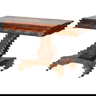 Antique Empire Flame Mahogany Card Table C1840 Elegant Design: Antique Empire Flame Mahogany Card Table C1840 Elegant Design This Antique Classical American Empire Flame Mahogany Card Table offers a striking blend of historical elegance and craftsmanship. Manufac