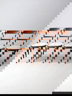 Set of 4 Antique Thonet Bentwood Cafe Chairs with Upholstered Seats: Set of 4 Antique Thonet Bentwood Cafe Chairs with Upholstered Seats This set of four antique Thonet cafe-style bentwood chairs showcases elegantly curved frames with a rich wood finish, exemplifying t