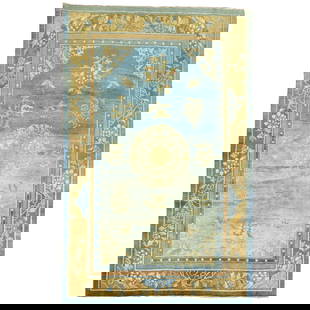 Ming Style Pale Blue Hand-Woven Antique Chinese Rug 75 x 108: Ming Style Pale Blue Hand-Woven Antique Chinese Rug 75 x 108 Discover the charm of this Pale Blue Antique Chinese Rug, a stunning piece from the early 20th century. This highly decorative Chinese Peki