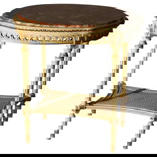 Antique Louis XVI Gilt Wood Stand with Rouge Marble Top c1930: Antique Louis XVI Gilt Wood Stand with Rouge Marble Top c1930 This exquisite antique French stand, crafted in the Louis XVI style, features a striking gilt wood frame complemented by a luxurious rouge