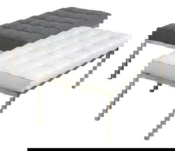 Mid Century Chrome Bench Inspired by Florence Knoll: Mid Century Chrome Bench Inspired by Florence Knoll This chic Mid Century bench features a sturdy chrome-plated squared stock base paired with a tufted upholstered top. The design draws inspiration fr