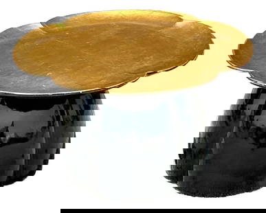 Vintage Regency Black Lacquer Lotus Coffee Table Gold Finish: Vintage Regency Black Lacquer Lotus Coffee Table Gold Finish Elevate your living space with this exquisite Vintage Regency Lacquered Lotus Coffee Table. This luxurious piece features a striking lotus