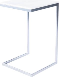 Modern Marble Side Table with Nickel Finish 26H 16W 16D: Modern Marble Side Table with Nickel Finish 26H 16W 16D This Elegant Marble Side Table features a stunning marble top complemented by a sleek nickel base, making it a perfect addition to any modern de