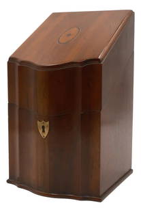 Elegant Federal Style Mahogany Knife Box with Felt Lining: Elegant Federal Style Mahogany Knife Box with Felt Lining This Federal Style Inlaid Mahogany Knife Box features a felt-lined interior and showcases quality construction. With an elegant brown finish,