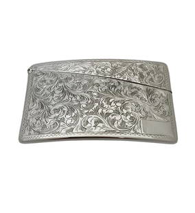 Italian 925 Sterling Silver Chased Swirl Card Holder 2.25 x 3.5: Italian 925 Sterling Silver Chased Swirl Card Holder 2.25 x 3.5 This exquisite card holder is crafted from fine Italian 925 sterling silver, showcasing intricate handmade chased swirl designs. The ele