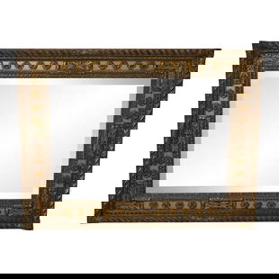 Monumental Beveled Glass Wall Mirror Antique Gold Frame 68 x 51.5: Monumental Beveled Glass Wall Mirror Antique Gold Frame 68 x 51.5 This monumental wall mirror features an impressive beveled glass surface set within an ornate, detailed frame. Constructed with qualit