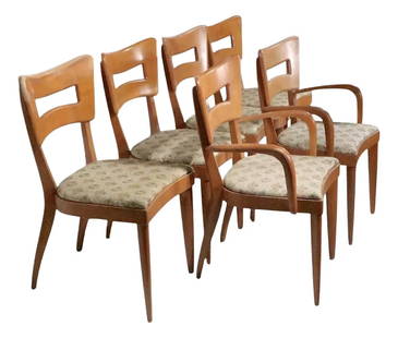 Iconic 1950s Heywood Wakefield Dog Bone Dining Chairs Set of Six: Iconic 1950s Heywood Wakefield Dog Bone Dining Chairs Set of Six Discover a rare set of six Mid Century Heywood Wakefield "Dog Bone" dining chairs, featuring two arm chairs and four side chairs. These