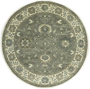 8ft Round Peshawar Wool Rug Floral Pattern Handmade Area Carpet: 8ft Round Peshawar Wool Rug Floral Pattern Handmade Area Carpet Enhance your home decor with this stunning 8X8 ft round Peshawar Osh Chobi rug. Crafted from high-quality wool, this hand-knotted orient