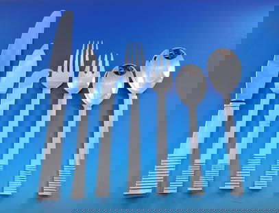 Georg Jensen Parallel Sterling Silver Flatware Set for 8 64 Pieces Pyramid Pattern: Georg Jensen Parallel Sterling Silver Flatware Set for 8 64 Pieces Pyramid Pattern Experience the elegance of dining with the Parallel by Georg Jensen Sterling Silver Flatware Set. This exquisite set,