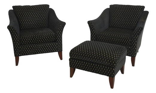 Stickley Upholstered Chairs & Ottoman Set Brown Modern Design: Stickley Upholstered Chairs & Ottoman Set Brown Modern Design Enhance your living space with this elegant pair of Stickley upholstered large chairs and ottoman, crafted around 2010. Featuring high-qua