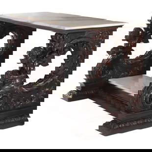 18th Century Italian Baroque Walnut Console Table with Marble Top: 18th Century Italian Baroque Walnut Console Table with Marble Top Discover the elegance of this exquisite 18th-century Italian Baroque console table, a true masterpiece of craftsmanship. This striking